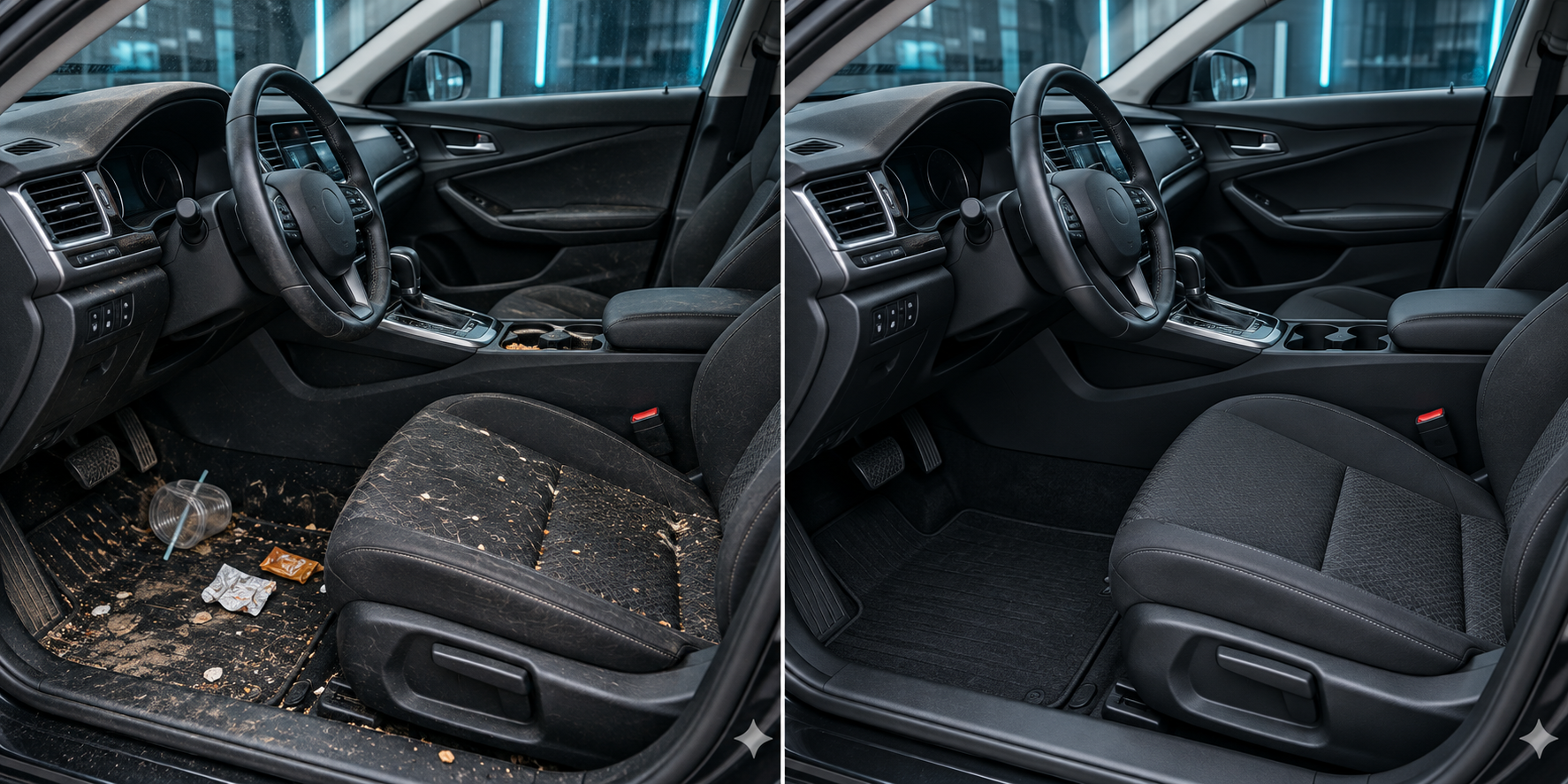 Interior detail before and after comparison